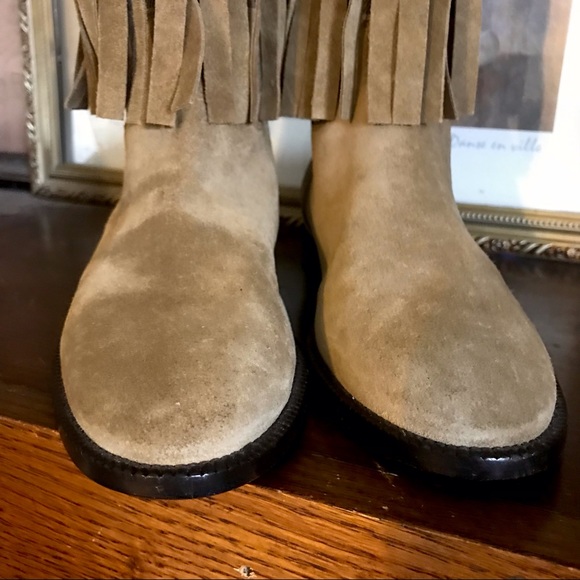 BURBERRY "NORLAND" TAN SUEDE FRINGE BOOT WITH NOVA CHECK TWILL PATTERN (36) - Picture 11 of 15